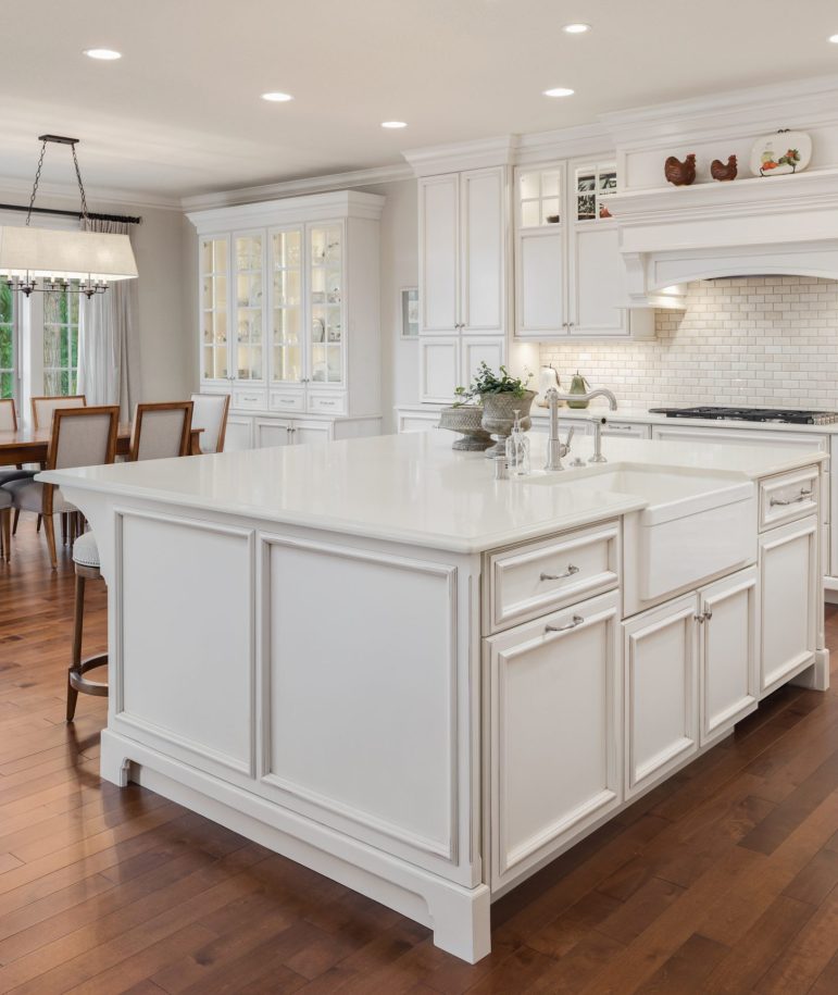 Beautiful kitchen in new traditional style luxury home, with lar