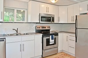 Cabinets and countertops in modern kitchen