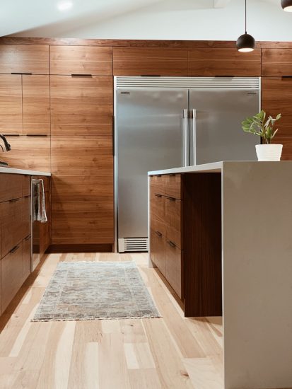 industrial style kitchen with wood tones